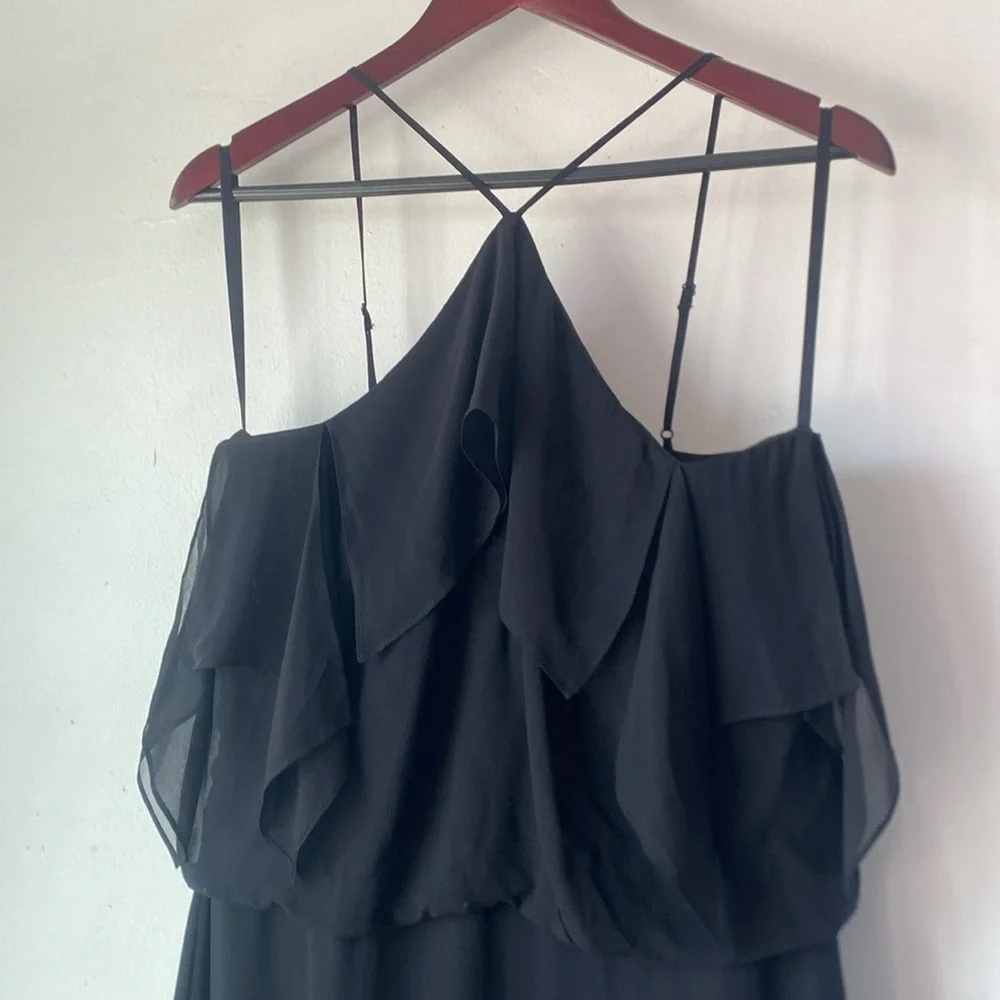 BCBGMaxAzria 6 Silk Halter Maxi Black Dress